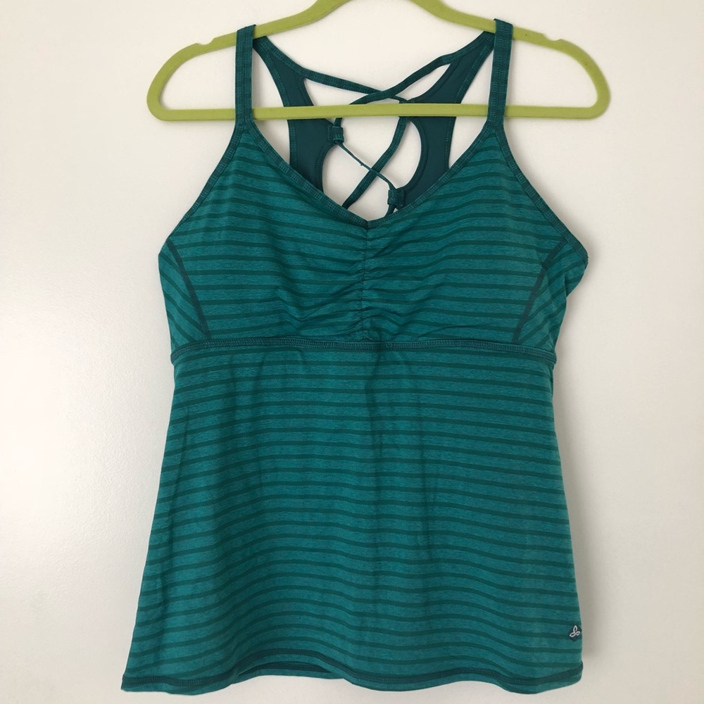 PrAna Teal Striped Workout Tank